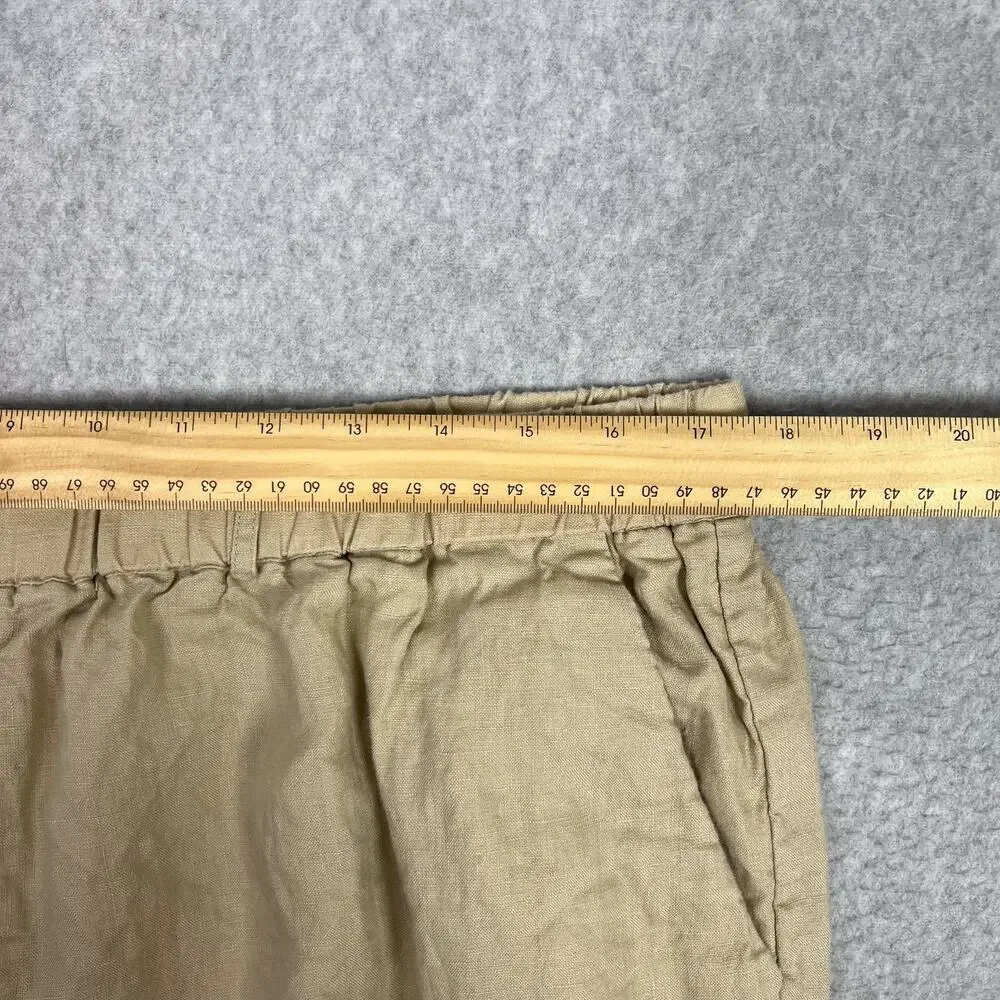 Quince Beige 100% European Linen Cropped High Waisted Pull On Pants Size XL